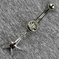 Серельга банан у пупок срібляста з медичної сталі від Stainless Steel Зірка довжина штанги 23 мм + підвіска