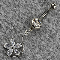 Сережок банан у пупок сріблястий із медичної сталі від Stainless Steel Квітка довжина штанги 23 мм + підвіска