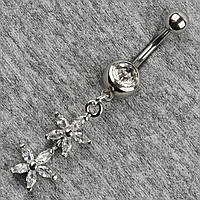 Сережок банан у пупок сріблястий із медичної сталі від Stainless Steel Квітка довжина штанги 23 мм + підвіска