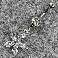 Сережок банан у пупок сріблястий із медичної сталі від Stainless Steel Квітка довжина штанги 23 мм + підвіска