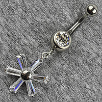 Сережок банан у пупок сріблястий із медичної сталі від Stainless Steel Квітка довжина штанги 23 мм + підвіска