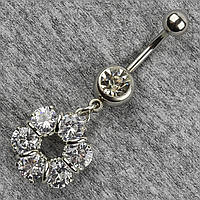 Сережок банан у пупок сріблястий із медичної сталі від Stainless Steel Квітка довжина штанги 23 мм + підвіска