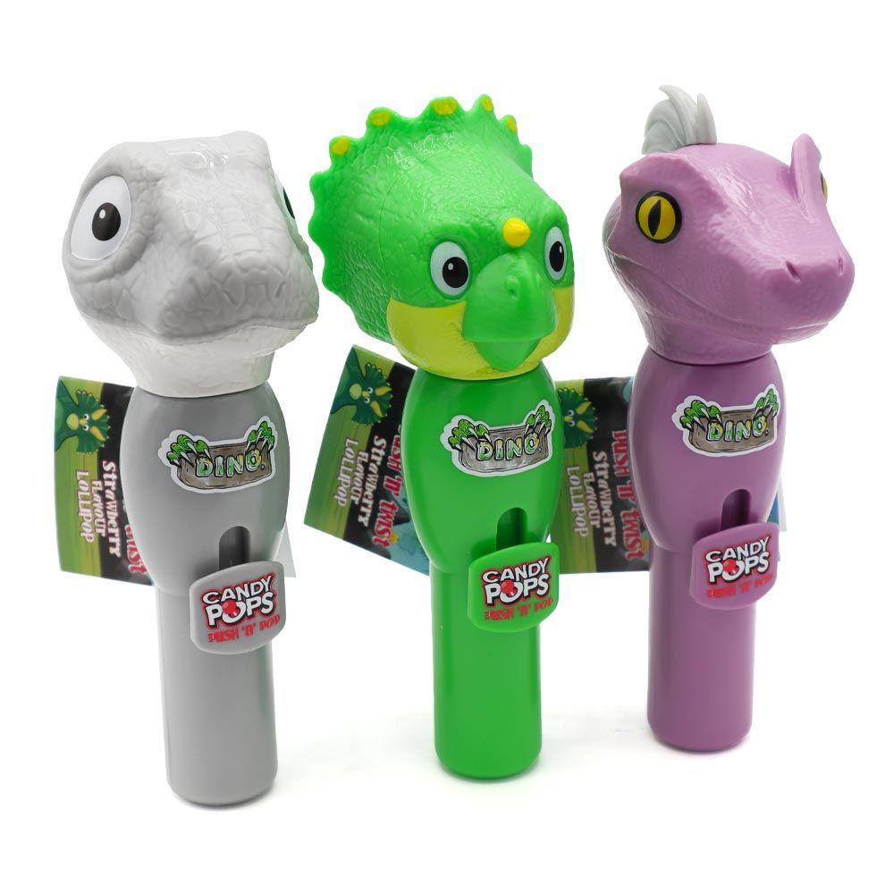 Цукерка на палочці Candy Dino Pops Push N Twist Lollipops 8g, фото 1