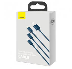 Кабель Baseus Superior Series Fast Charging Data Cable USB to M + L + C 3.5A 1.5m Blue, фото 4