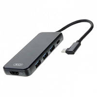 USB-хаб XO HUB002 USB-C Multifunction Adapter 5 in 1 HDMI + USB*3+PD Fast Charger Gray