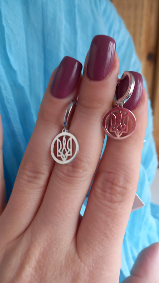 Срібні сережки герб-тризубець, фото 1