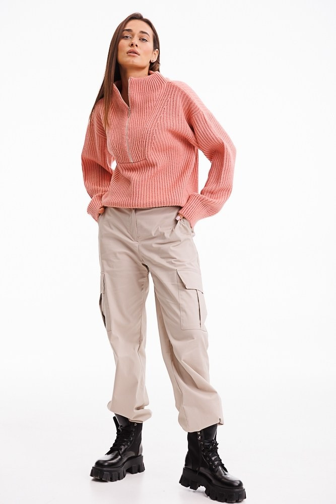 Жіночий теплий джемпер із коміром-стійкою на замку в персиковому кольорі розміру ONE SIZE, фото 1