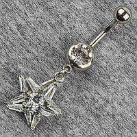 Сережок банан у пупок сріблястий із медичної сталі від Stainless Steel Зірка довжина штанги 23 мм + підвіска