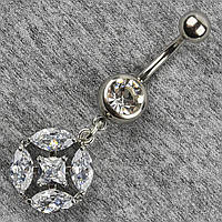 Сережок банан у пупок сріблястий із медичної сталі від Stainless Steel Циркон довжина штанги 23 мм + підвіска