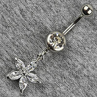 Сережок банан у пупок сріблястий із медичної сталі від Stainless Steel Квітка довжина штанги 23 мм + підвіска