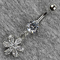 Сережок банан у пупок сріблястий із медичної сталі від Stainless Steel Квітка довжина штанги 23 мм + підвіска