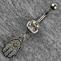 Серельга банан у пупок срібляста з медичної сталі від Stainless Steel Ладошка довжина штанги 23 мм + підвіска