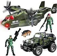 Игровой набор солдатских фигурок самолета и военного грузовика со световыми и звуковыми сиренами