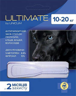 Краплі від бліх, кліщів, вошей і волосоїдів Unicum Ultimate для собак 10-20 кг 1.6 мл (UL-045) (4820150203061)
