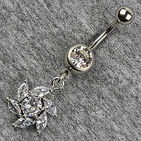 Сережок банан у пупок сріблястий із медичної сталі від Stainless Steel Квітка довжина штанги 23 мм + підвіска