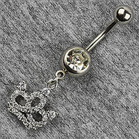 Сережок банан у пупок сріблястий із медичної сталі від Stainless Steel Корона довжина штанги 23 мм + підвіска