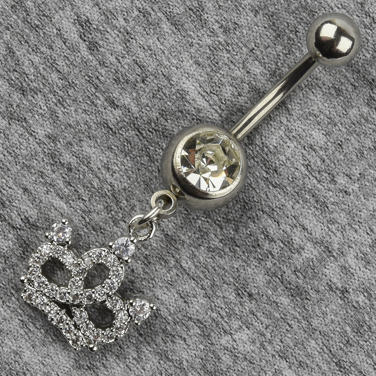 Сережок банан у пупок сріблястий із медичної сталі від Stainless Steel Корона довжина штанги 23 мм + підвіска - фото 1 - id-p1720360392