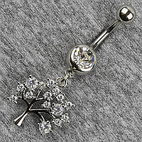 Сережок банан у пупок сріблястий із медичної сталі від Stainless Steel Дерево довжина штанги 23 мм + підвіска