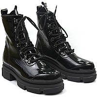 Лаковые Ботинки с водоотталкивающим эффектом кожаные черные на меху на платформе COSMO Shoes Queen Lac