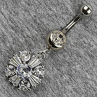 Сережок банан у пупок сріблястий із медичної сталі від Stainless Steel Сапфір довжина штанги 23 мм + підвіска