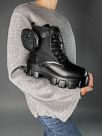 Женские ботинки Prada Leather Boots Nylon Pouch Black 3 Прада сапоги