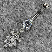 Сережок банан у пупок сріблястий із медичної сталі від Stainless Steel Сова довжина штанги 23 мм + підвіска