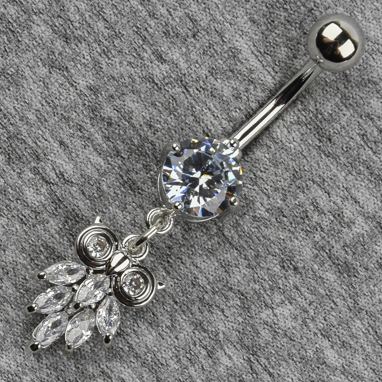 Сережок банан у пупок сріблястий із медичної сталі від Stainless Steel Сова довжина штанги 23 мм + підвіска - фото 1 - id-p1720365079