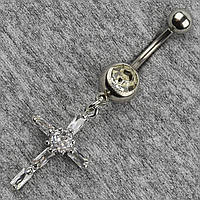 Сережок банан у пупок сріблястий із медичної сталі від Stainless Steel Хрестик довжина штанги 23 мм + підвіска