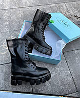 Женские ботинки Prada Pouch Combat Boots High Black Прада сапоги