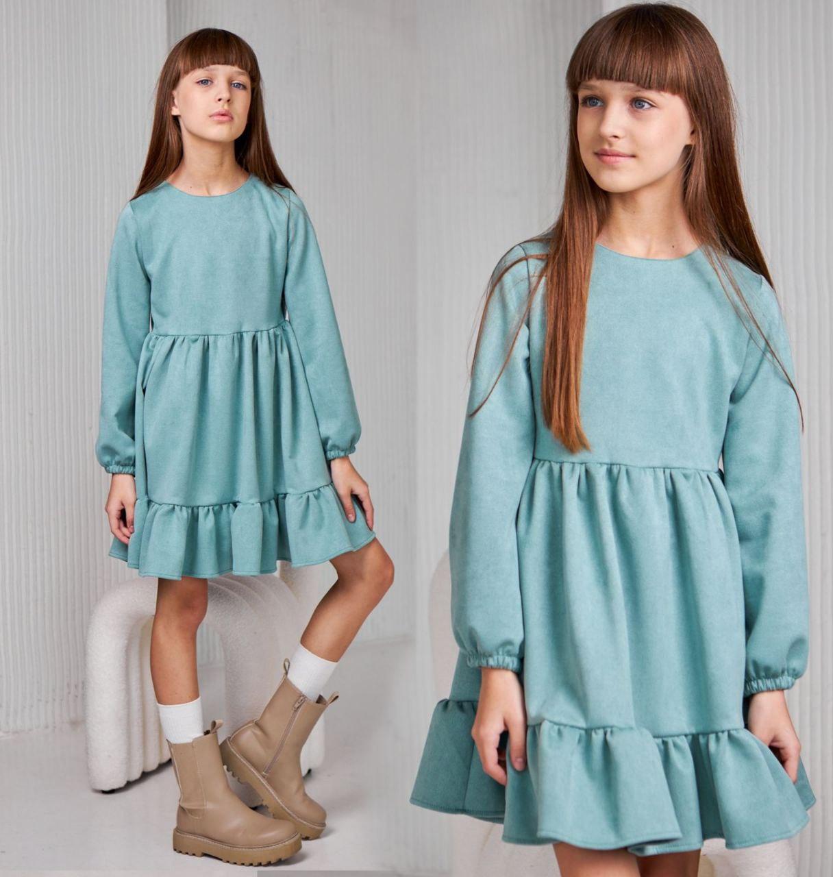 Сукня на дівчинку Kodi 134, 140, 146 см Замш 003216 Бірюза