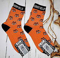 Модные оранжевые высокие носки с принтом Гарфилд - носки прикол для парня