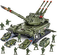 Игровой набор танк и армейские машины из 4 предметов, транспортных средств с 4 звуками и пусковой установкой