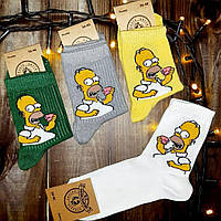 Модные белые высокие носки с принтом Гомер - носки прикол Симпсоны для парня
