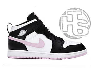 Жіночі кросівки Air Jordan 1 Mid White Black Light Arctic Pink (з хутром) 640737 103