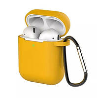 Силіконові чохли жовті Для навушників Apple Аїрпідсів із карабіном