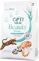 Беззерновой полнорационный сухой корм для взрослых кошек Optimeal Beauty Fitness с морепродуктами 4 кг