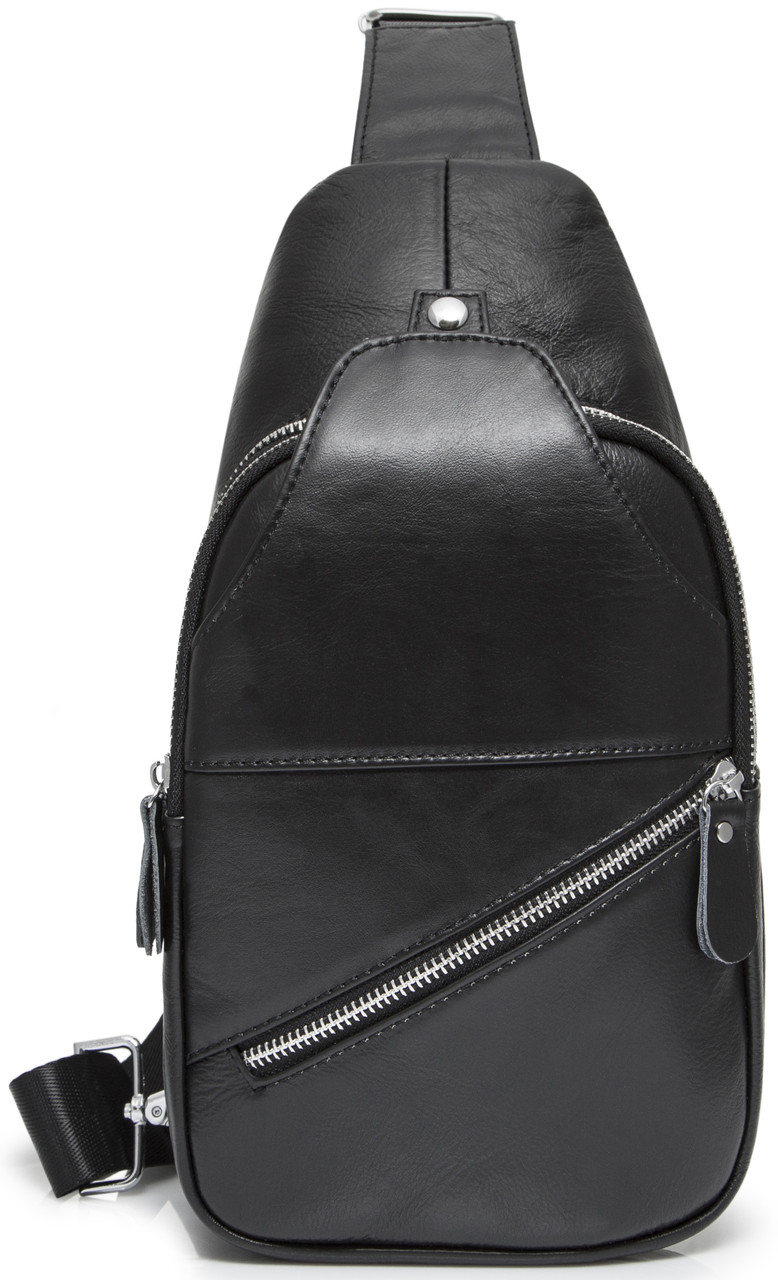Чоловіча сумка-слінг шкіряна Tiding Bag Чорна — MK09983, фото 1