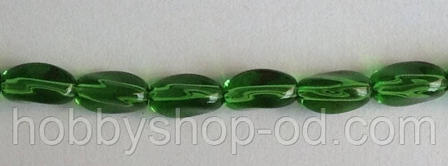 Бусина Овал кручений колір зелений 6*9 мм, фото 1