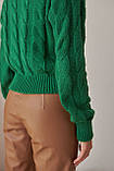 Светр жіночий мохер шерсть короткий коса манжети 42/46 зелений, фото 4