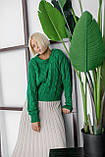 Светр жіночий мохер шерсть короткий коса манжети 42/46 зелений, фото 3