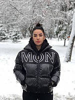 Модная женская лаковая зимняя чёрная куртка Moncler Монклер