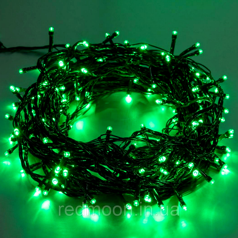 Гірлянда "Нитка", 40 метрів, 220В, 600 LED, на Зеленому проводі, Зелена / Світлодіодна новорічна гірлянда