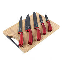 Набір із 6 ножів з бамбуковою обробною дошкою Berlinger Haus Metallic Line Burgundy Edition (BH-2552)