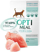 Optimeal Adult Cat Sterilised с индейкой и курицей в соусе, 3+1 шт
