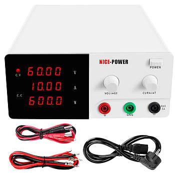 NicePower R-SPS6010 імпульсний лабораторний блок живлення: 0-60В, 0-10А, потужність: 600 Вт