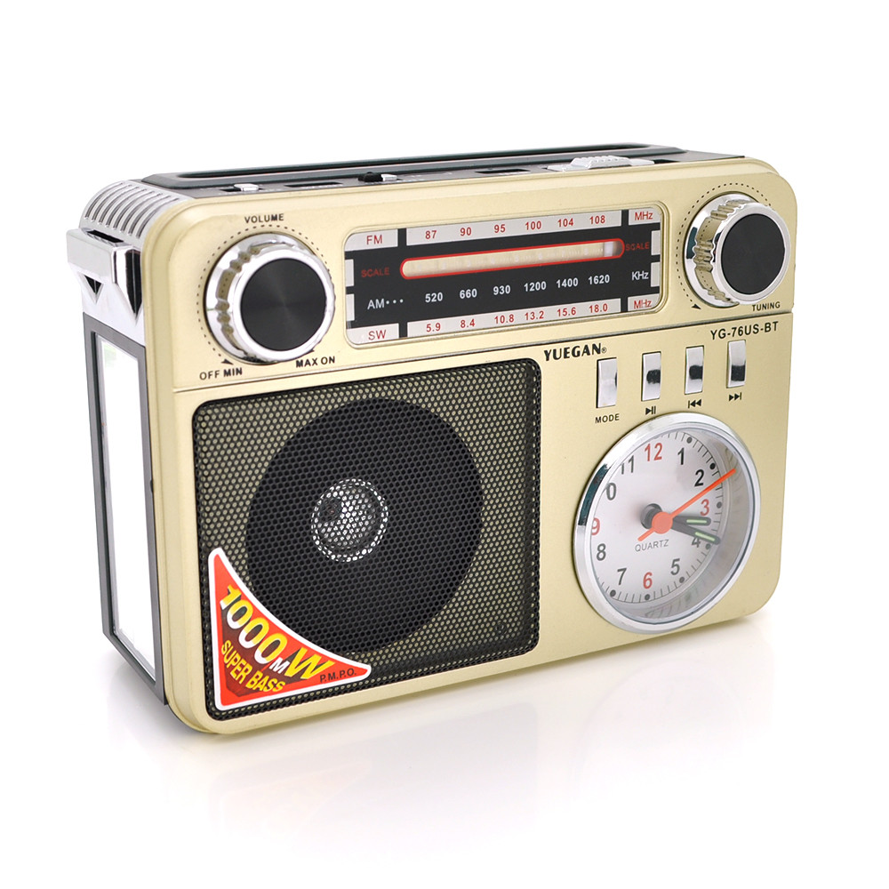 Радіоприймач YG-75US-BT+Solar, AM/FM радіо, Входи microSD, USB, AUX, корпус пластмас, Mix color, BOX