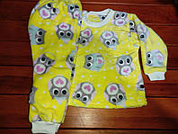 Пижама девочке желтая махра с совушками , тёплая яркая пижама для девочки с совами 1 2 3 4 5 6 7 лет