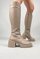 Жіночі демісезонні чоботи ShoesBand Бежеві натуральні шкіряні всередині байка 37 (24 см) (S89561-1д)