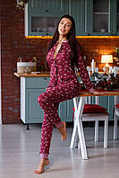 Женская пижама попожама комбинезон с карманом на попе Вишневый сон