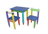 Комплект мебели стол и стулья | стол с пеналом и стульчиками 2шт (цвет столешницы синий)